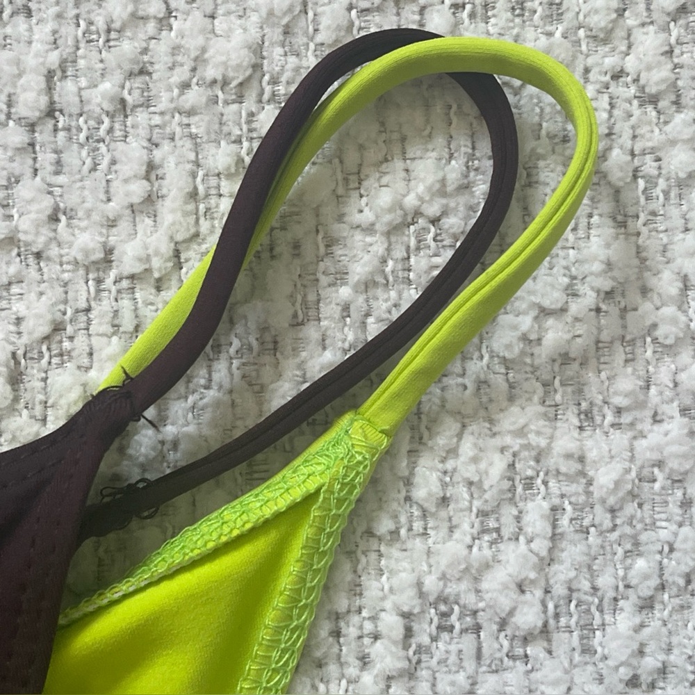 NWT Zara Double Bikini Bottom Swim Suit Size Medium Brown Neon Green Vacation - Picture 10 of 11